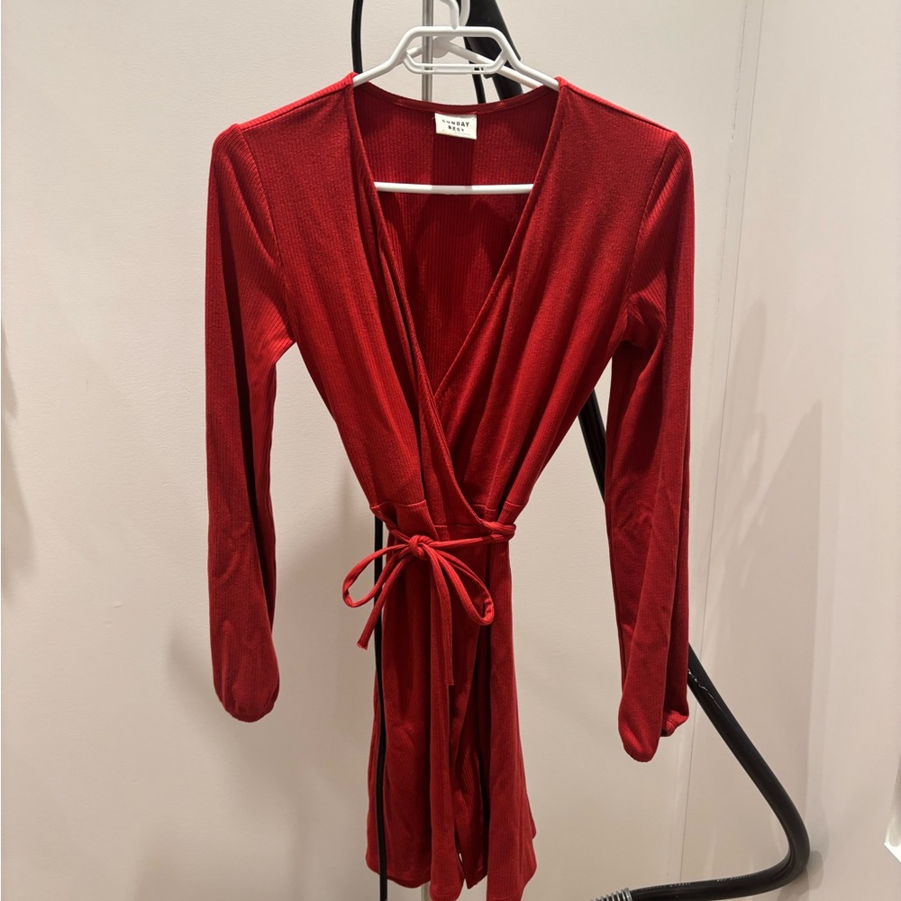 Sunday Best Red Long Sleeve Wrap Dress